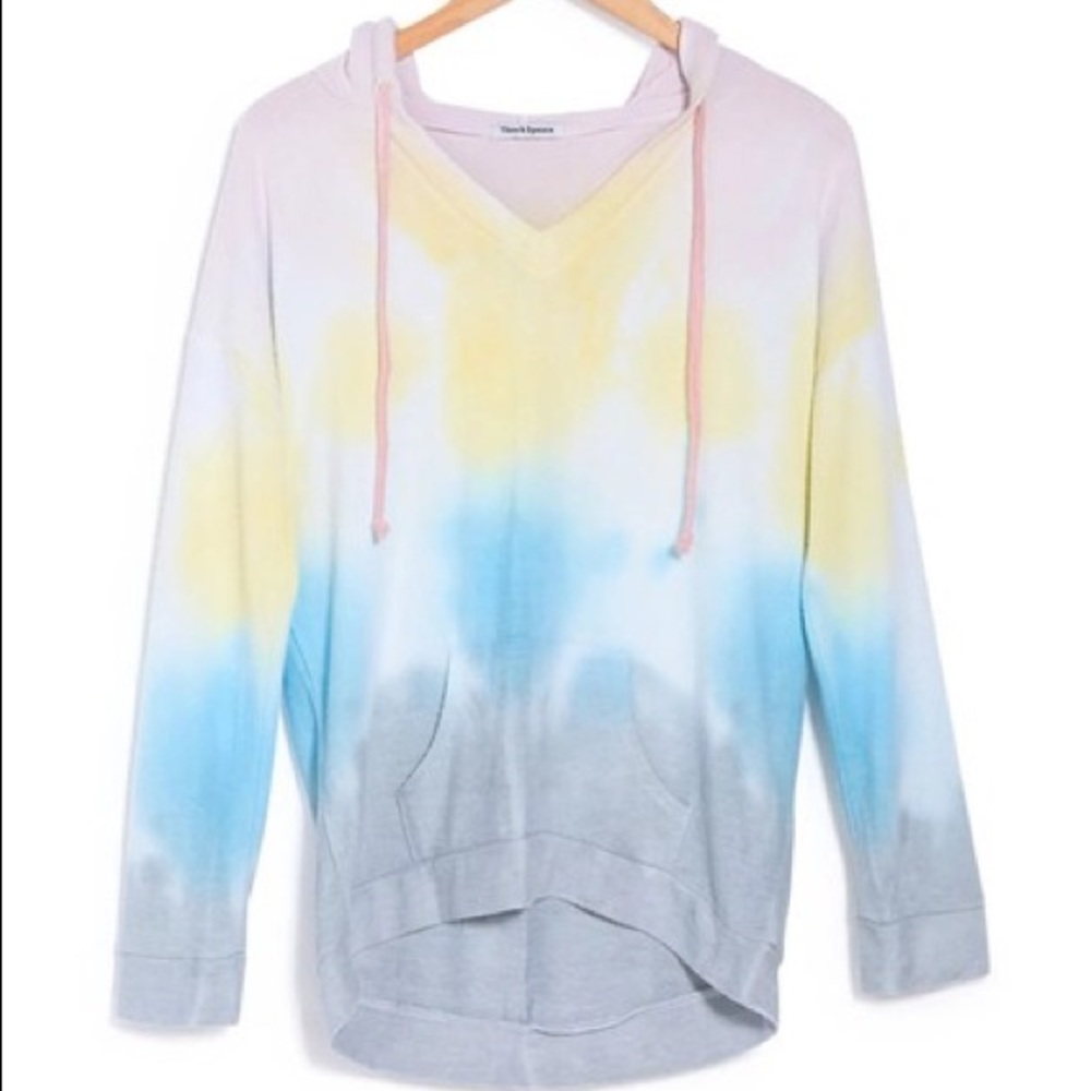 Theo Rainbow Stripe Spence Tie-dye V-neck Drawstring Sweatshirt/Hoodie